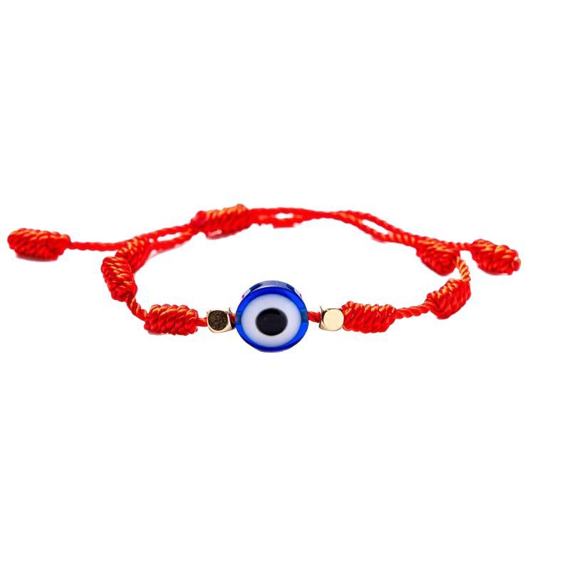 Cross-border Hot Sale New Blue Eyes Evil Eye Red Rope Woven Adjustable Lucky Red Rope Seven Knot Lucky Hand Rope