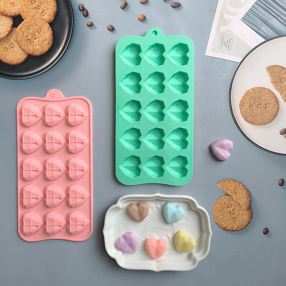 Силиконовая форма для шоколада в виде сердца и алмаза, 15 штук, для украшения тортов