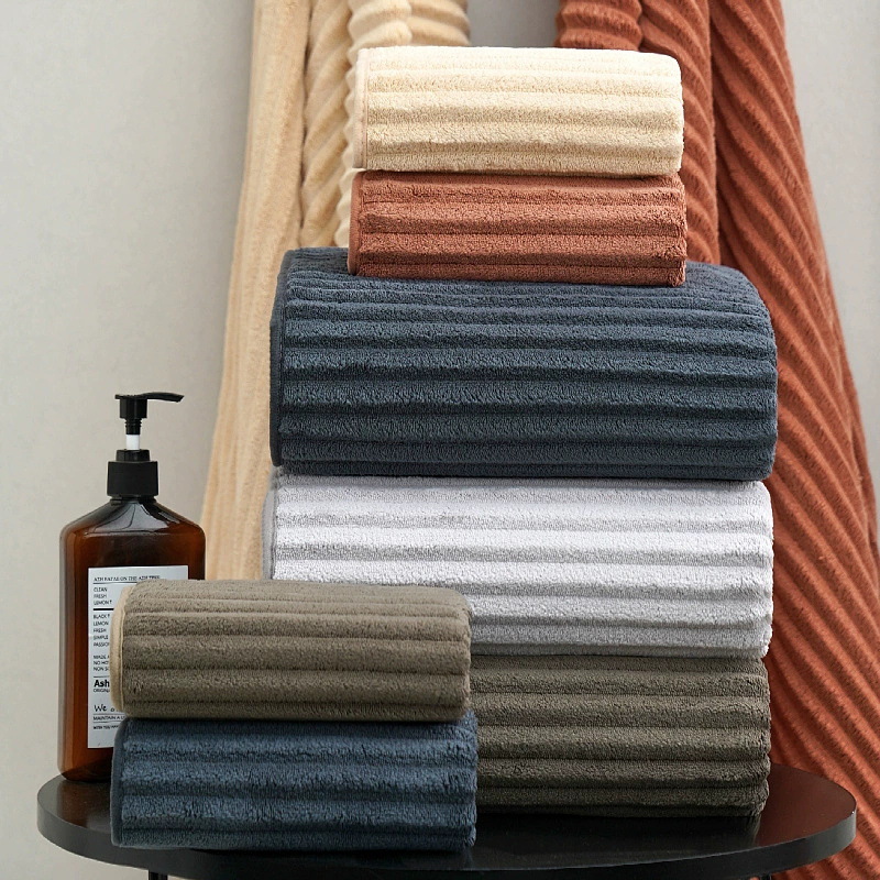 Полотенце с полосками из кораллового флиса, толстое, с закругленными краями, для пары, быстро сохнущее, водопоглощающее, мягкий комплект
