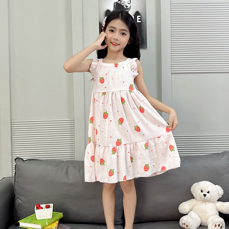 Children's Skirt Summer Thin Vest Sling dress New Girls' Western Style Nightdress Loose Home Clothes