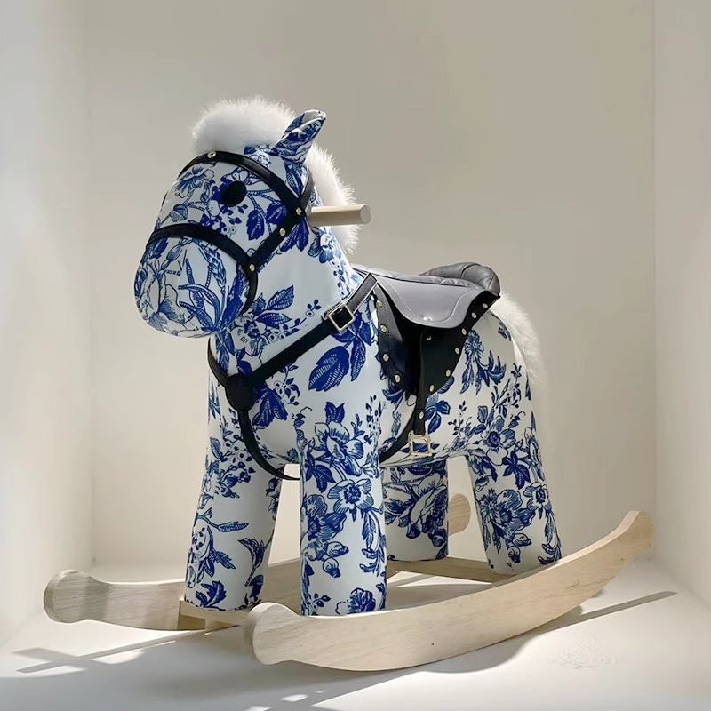 Ride Cartoon Pony Stool with Wheels Wool Rocking Horse Internet-popular Creative Children's Toy Pulley Animal Chair