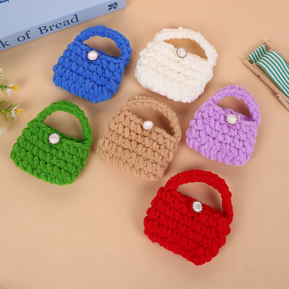 Cartoon Plush Handmade Solid Color Knitted Storage Bag Coin Purse Protective Cover Bluetooth Earphone Bag DIY Finished Product Bag