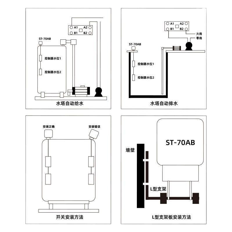 70Ab Automatic Water Tower Tank Dual-Purpose Liquid Surface Double Ball Level Controller Float Switch Water Level Controller