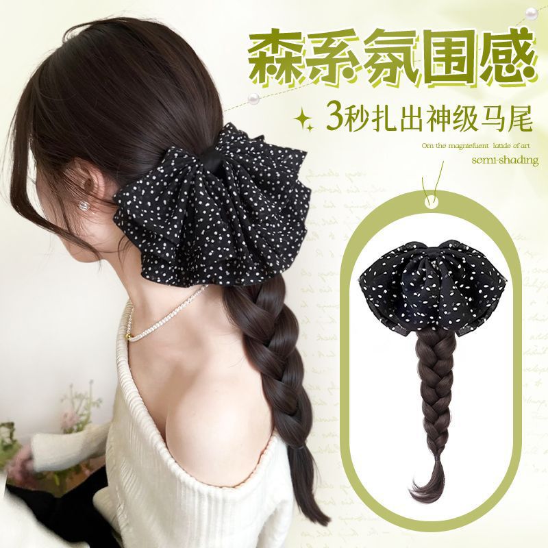 Парик с косичками для женщин, летний стиль, реалистичный вид сзади с бантом, горошек, новый китайский стиль парика с косичками и зажимом