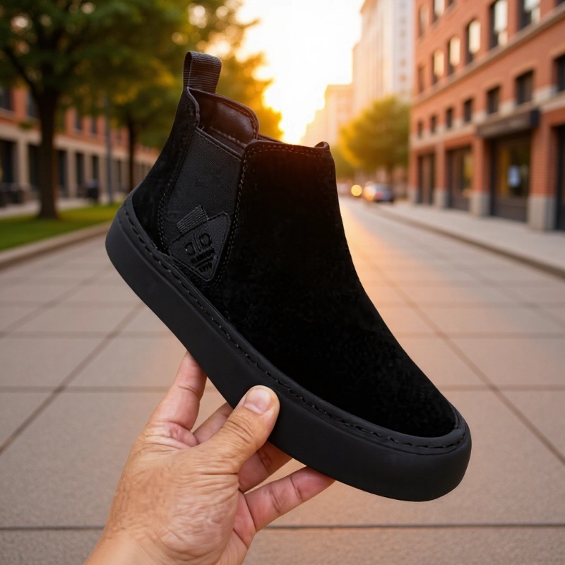Dld Треугольный Логотип Мужские Обувь Осень И Зима Новые Замшевые Ботинки С Толстой Подошвой С Утеплителем Теплые Высокие Обувь Кэжуал Мужские Обувь