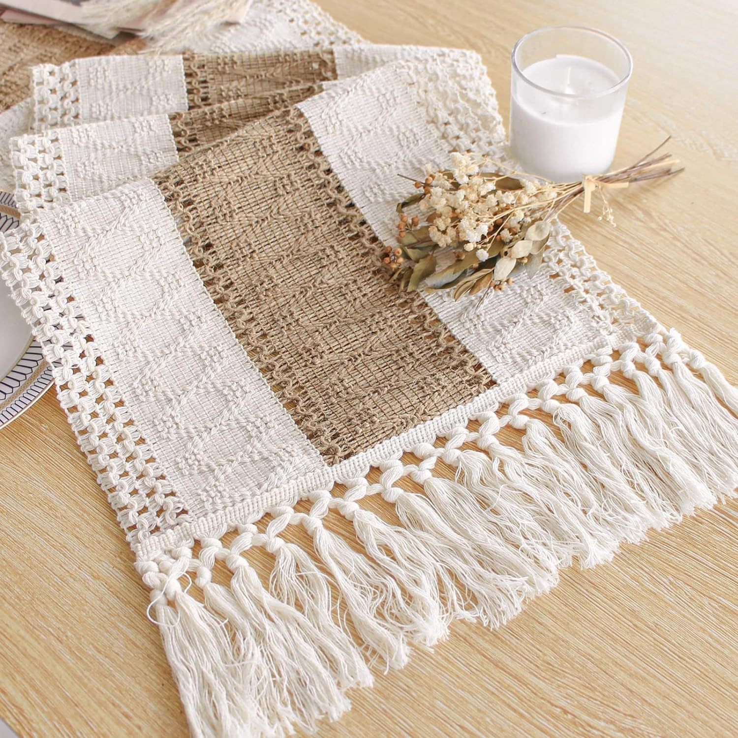 Nordic ins cotton and linen table runner bed tail towel color matching Knot Tassel living room TV cabinet coffee table long tablecloth tea mat