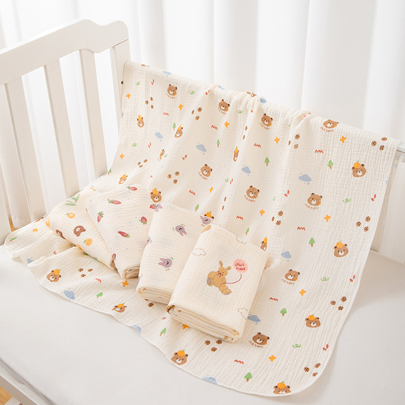 Newborn Bag Single Pure Cotton Double-Layer Wrinkle Swaddling Towel Summer Thin Sunshade Blanket Newborn Baby Soft Wrong Towel