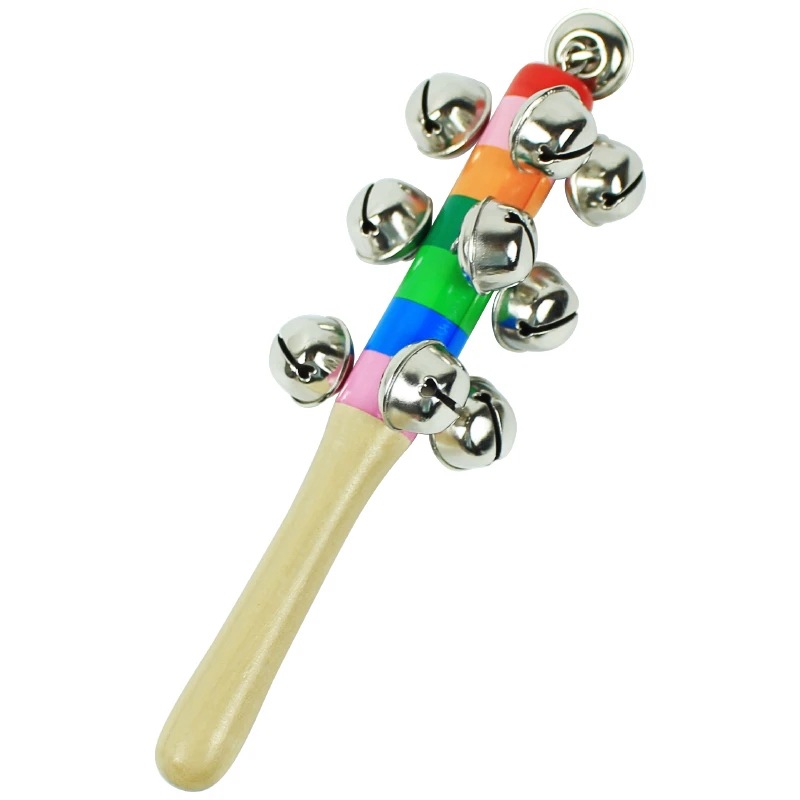 Sheepskin Rattle Solid Wood Traditional and Rattling Stick Bell Old-Fashioned Baby Toy Hand Rattle Solid Wood Bell