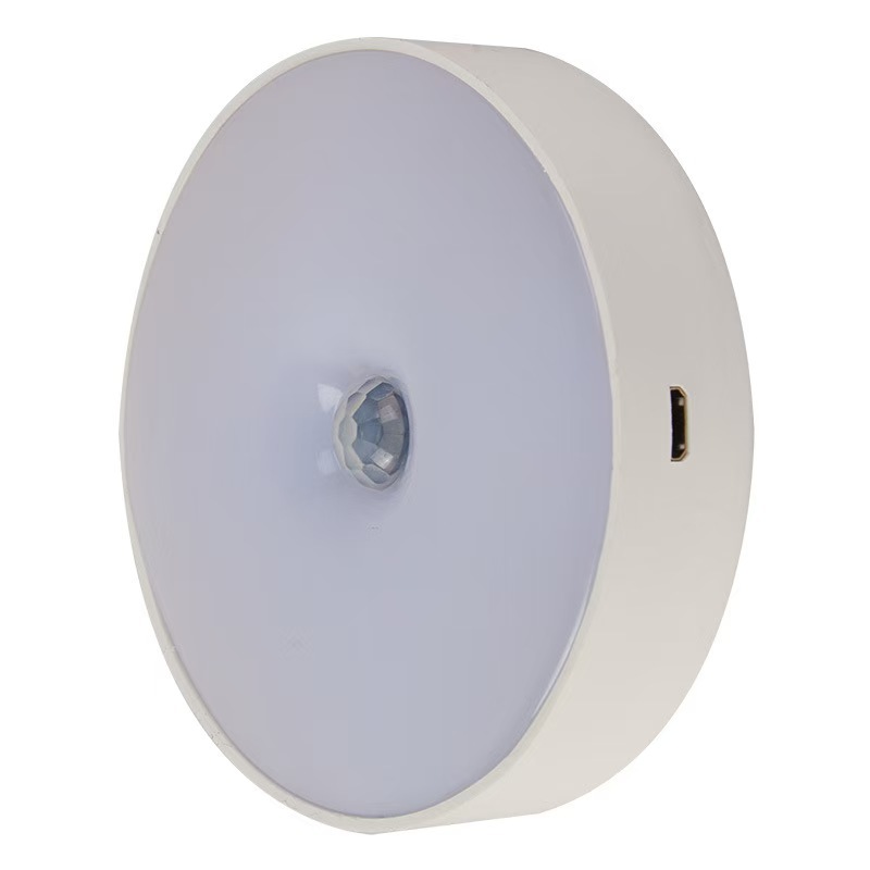 Popular Smart Rechargeable Human Body Sensor Magnetic Round Night Light Can Be Used in the Aisle, Wardrobe, Entrance and Bedside