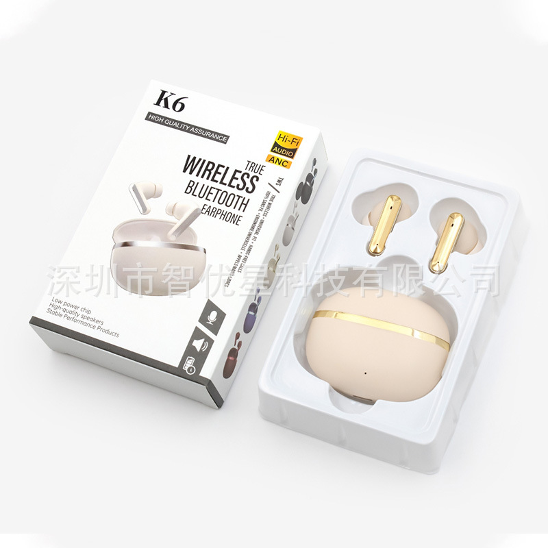 K6 Bluetooth Headset Noise Reduction Wireless Sports In-Ear High-Quality Long-Wearing Painless Low-Latency Headset Cross-Border Foreign Trade