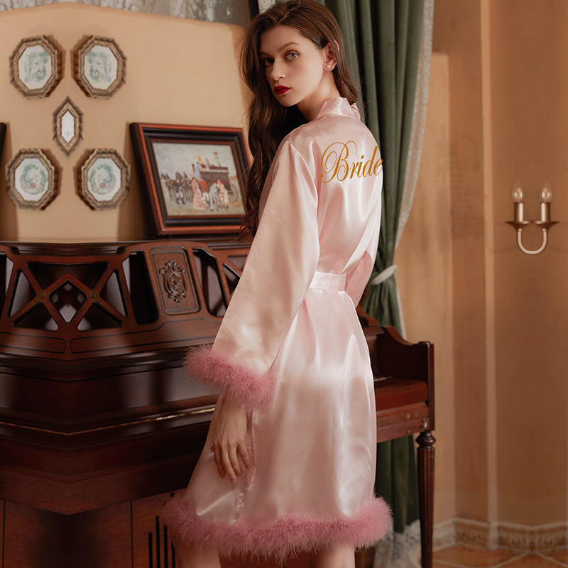 Bride Bridal Gown Morning Gown Women Feather Nightgown Wedding Makeup Bridesmaid Group Wedding Kimono Sade Bathrobe