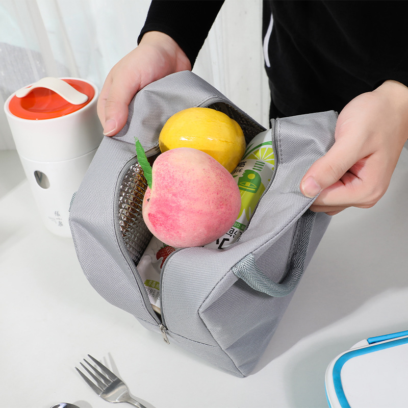 Cross-Border Hot Selling Solid Color Bear Label Lunch Bag Office Worker Portable Handbag Ice Bag Student Insulated Lunch Bag