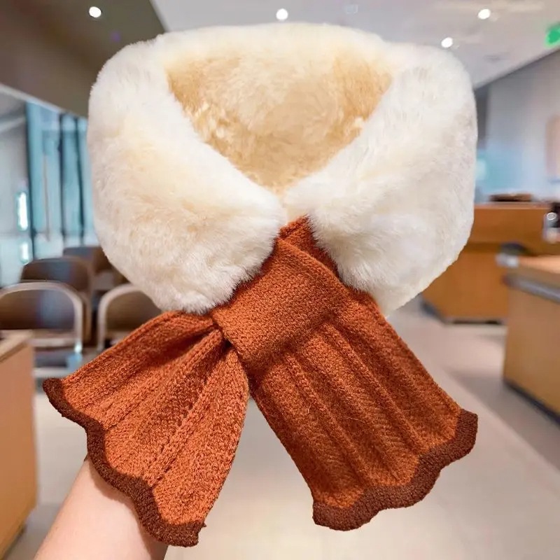 Fashionable Fish Tail Plush Cross Scarf Autumn and Winter Korean Style Knitted Scarf for Girls New Thickened Warm Fur Collar