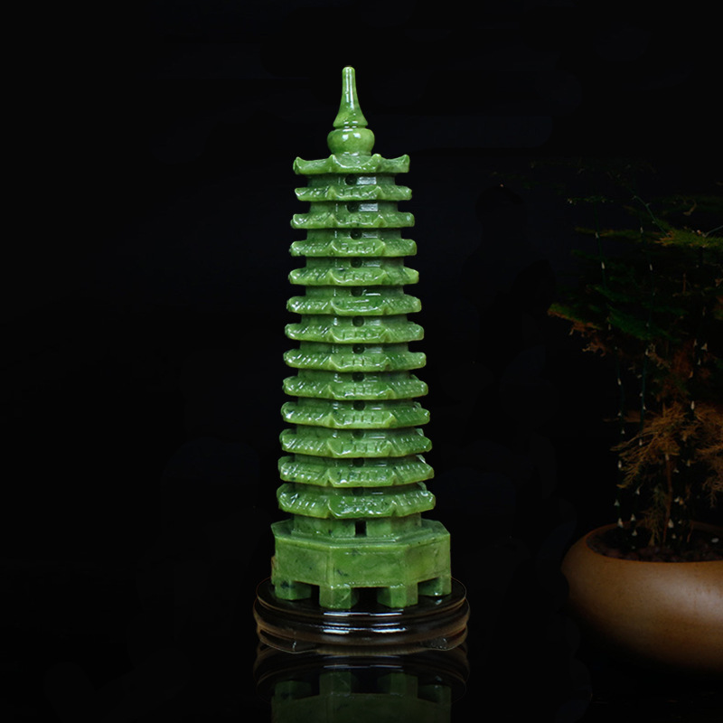Natural Jade Wenchang Tower 9th Floor 13th Floor Living Room Desk Study Desk Jade Decoration Chinese Craft Gift