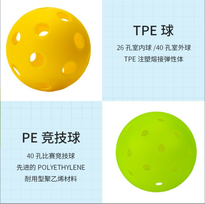 Cross-Border Competition Rolling Integrated Ball Elastic and Durable 40-Hole Pe Silent Pickleball Tpe 26-Hole Injection Molded Ball