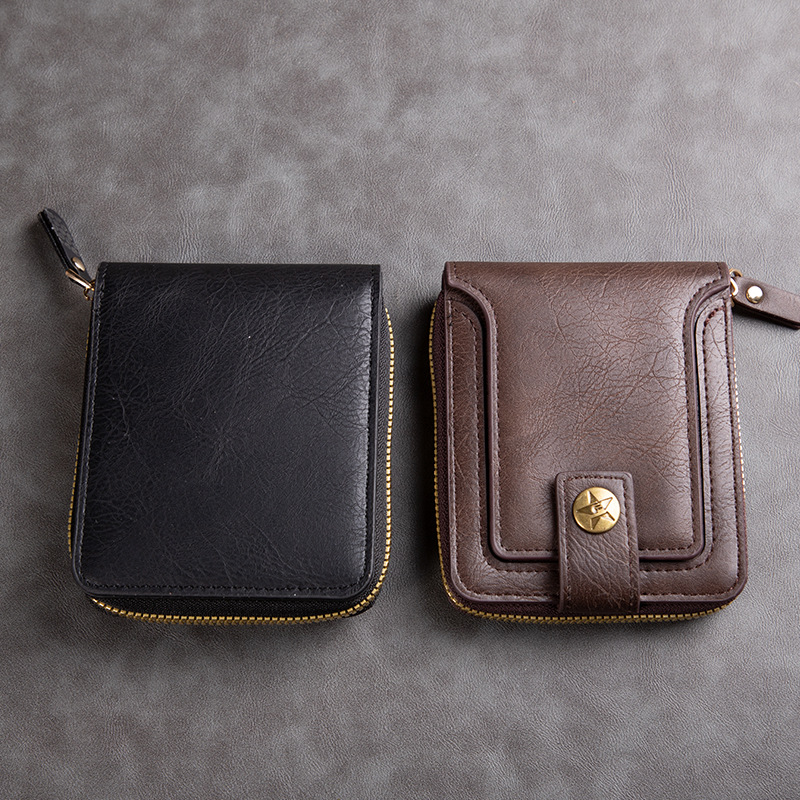 Foreign Trade Quality Men's Short Wallet European and American Fashion Multifunctional Retro Horizontal Coin Purse Zipper Buckle Card Bag