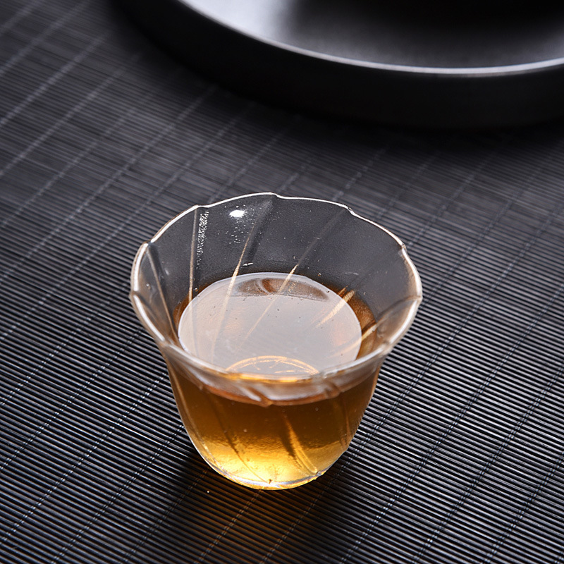 Japanese glass teacup printed logo kung fu master hammer grain cup tasting cup crystal glass tea set manufacturers wholesale