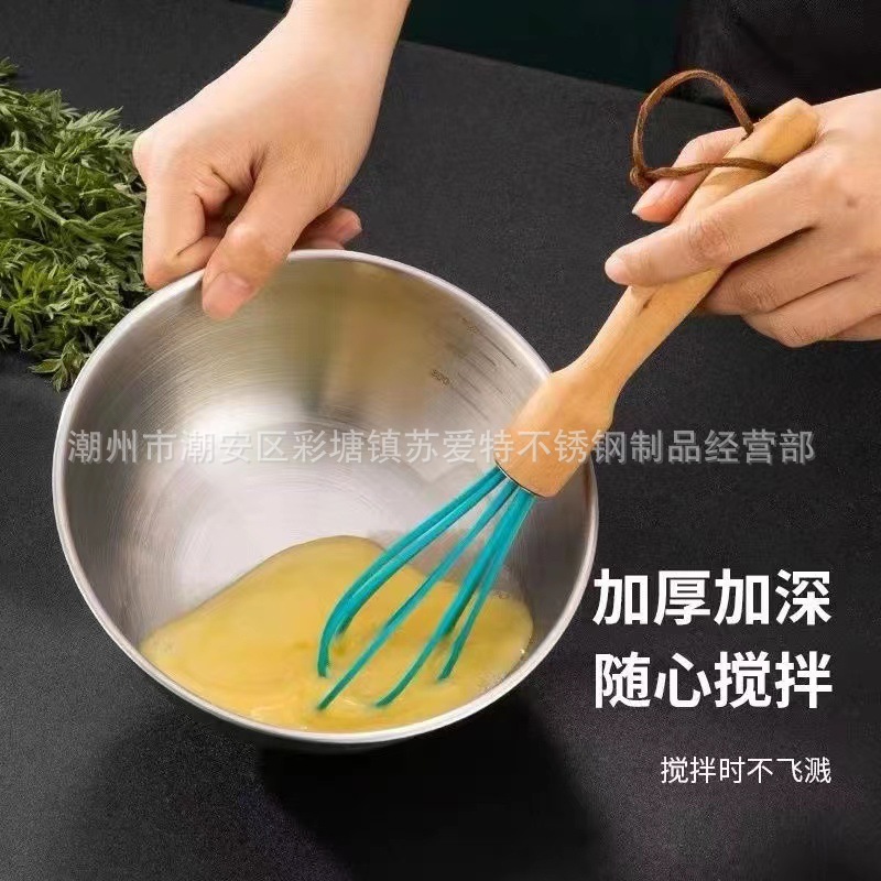 Omni-channel supply cross-border stainless steel salad bowl scale cooking basin household kitchen mixing and basin egg basin