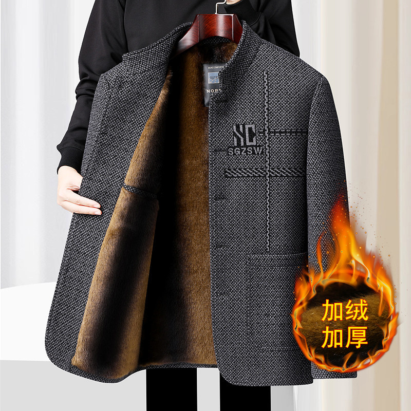 Качественная зимняя велюровая куртка для мужчин среднего и пожилого возраста, утолщённая однобортная шершавая куртка с хлопковым наполнителем для папы