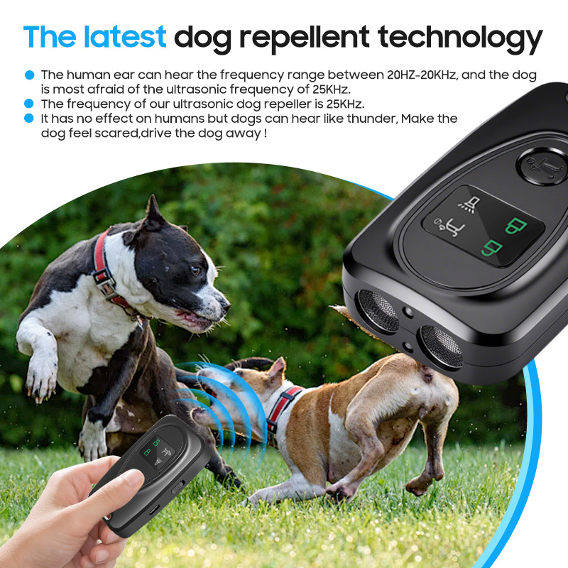 August Cross-Border New Product Double-Headed Ultrasonic Dog Repeller with Led Flashlight Flash Light Dog Repeller Dog Training Device