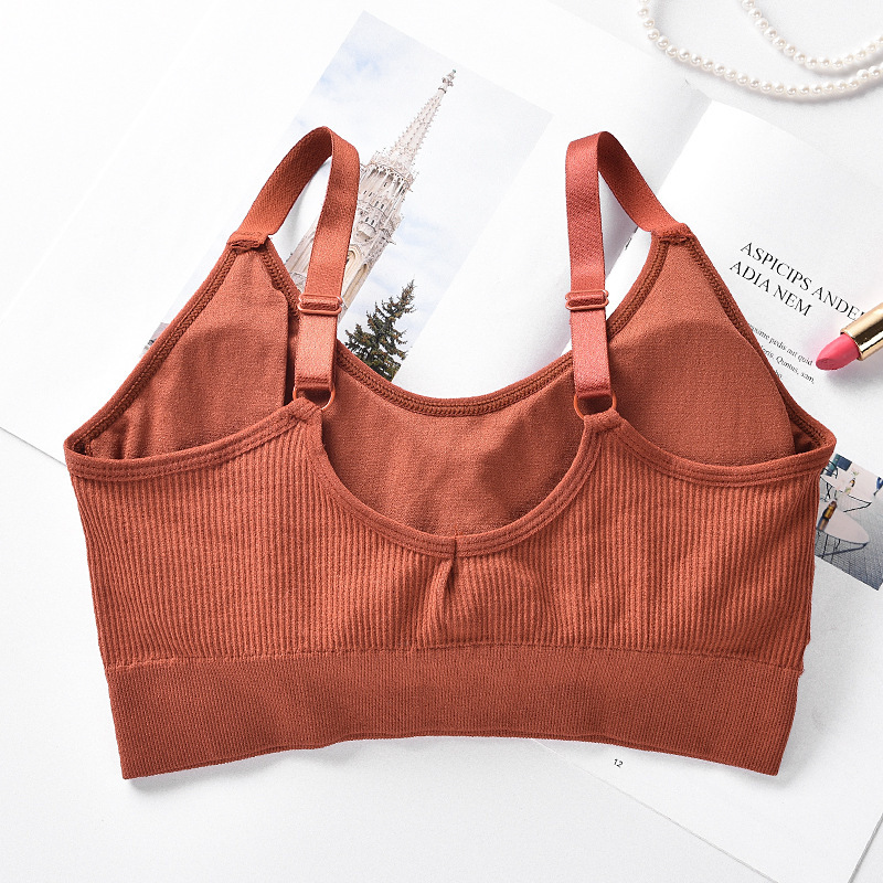 Seamless Japanese-Style Bear Ribbed Bandeau Bra with Beautiful Back, Anti-Exposure Adjustable Straps, Wireless Sports Bra for Women