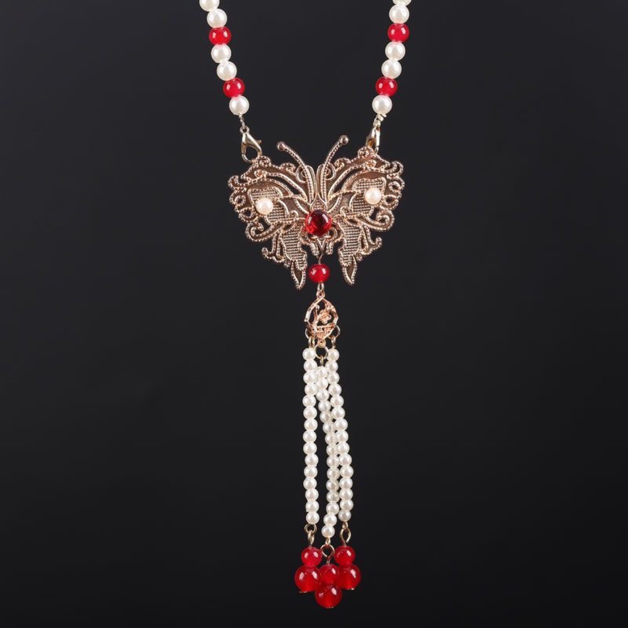 Antique Long Wreaths Retro Pearl Pendant Collar Tang Style Hanfu Accessories Ming-made Long Tassel Back Cloud Necklace for Women