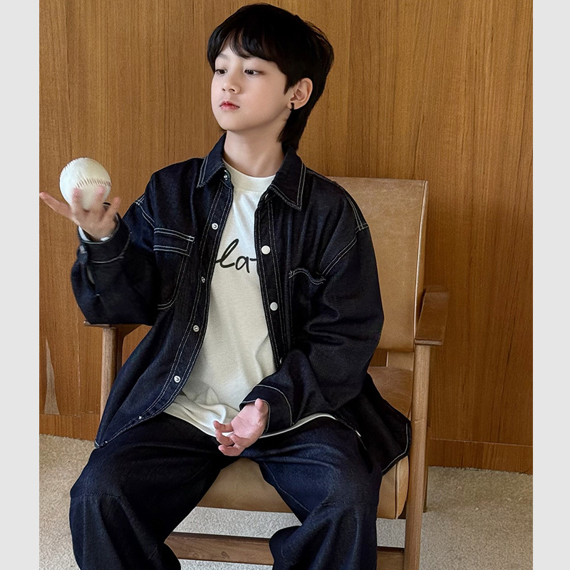 Детская джинсовая рубашка Karla для мальчиков и девочек весна и осень 2025 Новая средняя и большая кардиган куртка Klk9744