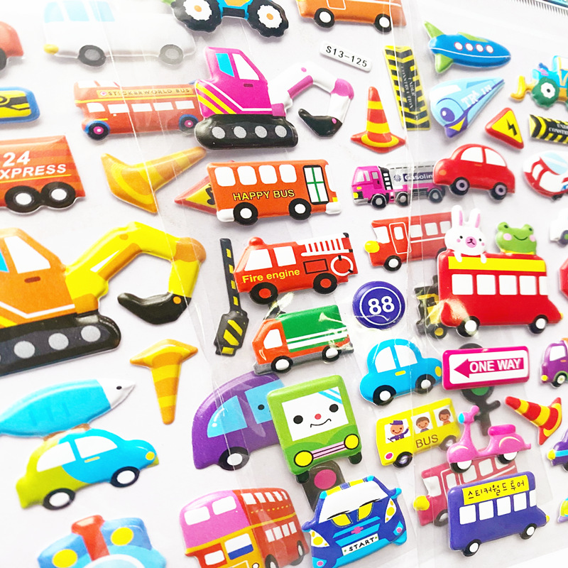 New Hydraulic Concave and Convex Car Series Stickers Cute Dress-Up Stereo Cartoon Foam Stickers for Boys and Girls Reward Stickers