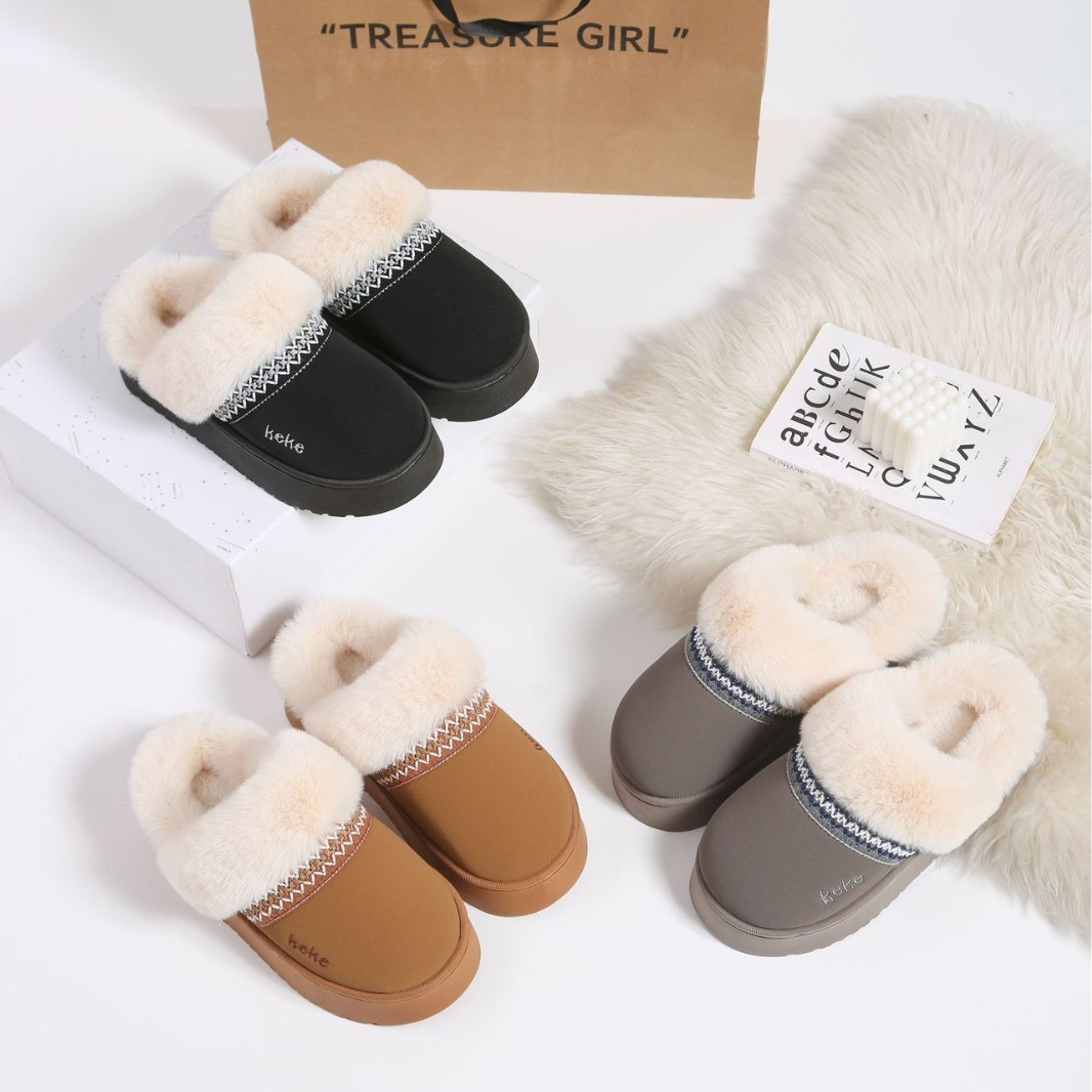 Fair Isle Style Winter New Men's and Women's Comfortable Thick-Soled Toe-Cap Embroidered Slippers Cross-Border Large Size Warm Snow Boots for Women