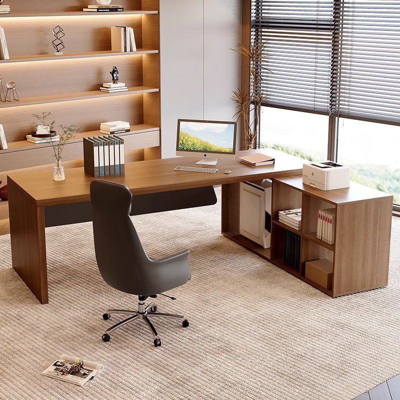Solid Wood Desk Modern Minimalist Office Boss Manager Desk Workbench Computer Desk Desk with Side Cabinet