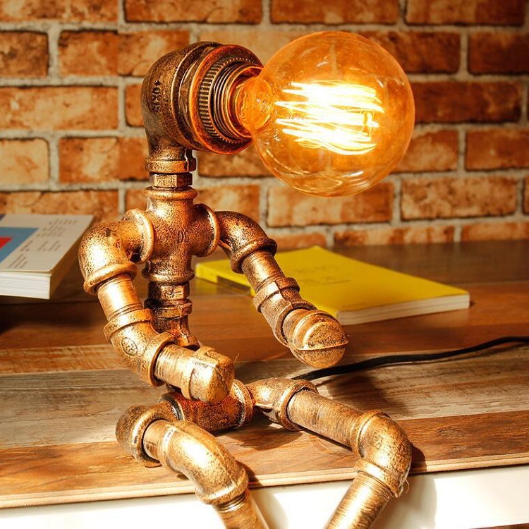 Cross-Border Popular Retro Table Lamp American Industrial Area Bar Cafe Personalized Creative Robot Water Pipe Table Lamp