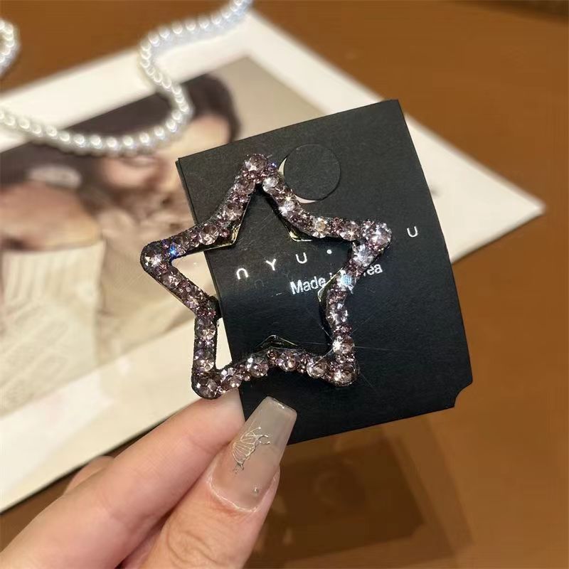 Popular full diamond five-pointed star back head hairpin broken hair finishing headdress clip rhinestone hairpin girl headdress