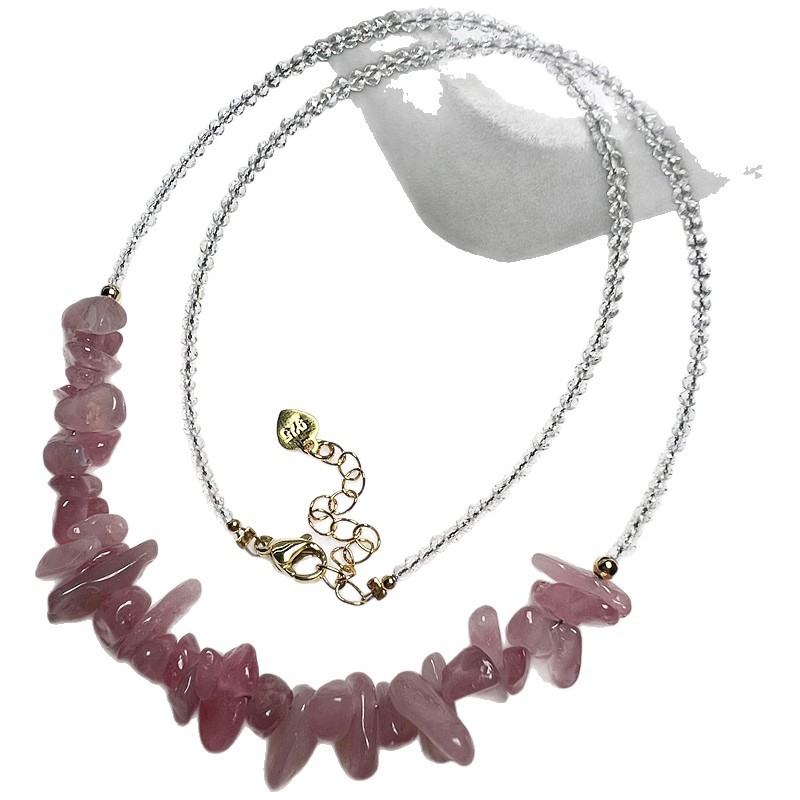 Ins Versatile Necklace Strawberry Crystal Garnet Tourmaline and Other Crystal Gravel Necklace Length 40cm Accessories Color Retention