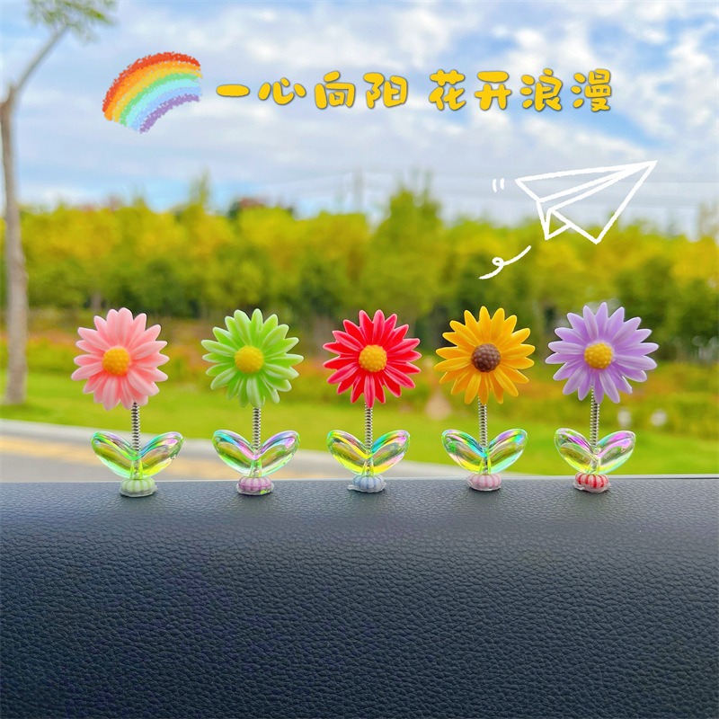 Car decoration 2024 New sunflower car center console internet celebrity shaking head cute small flower car decoration decoration