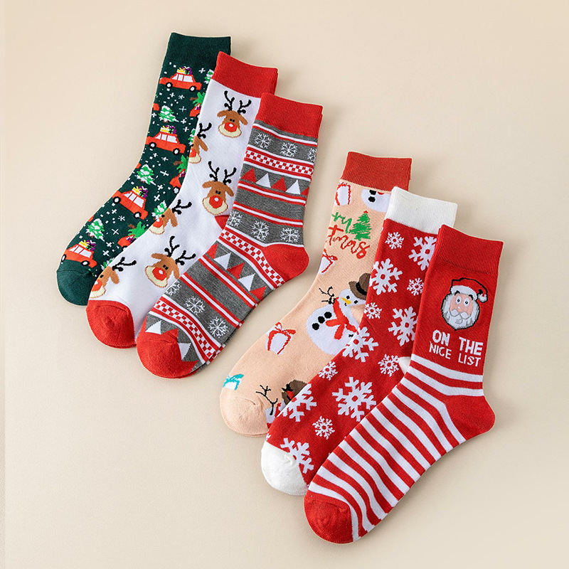 2025 New In-Stock Oversized Christmas Socks Set Mid-Tube Santa Cute Cartoon Socks Zhuji Socks