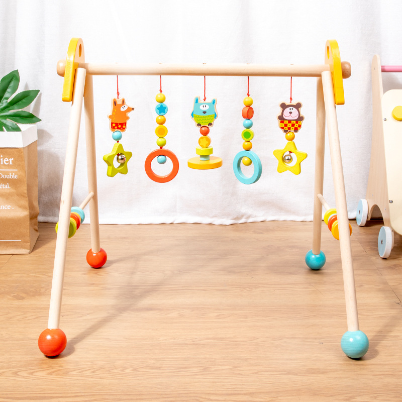 Cross-border Wooden Newborn Fitness Equipment Ornament Ring Exercise Rack Training Hand Grab Toddler Fitness Rack Toy