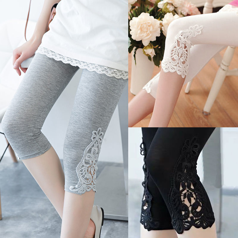 [Two-piece Pack] Lace Leggings Women's Thin Summer Elastic Slim Tight Inner and Outer Wear Capri Pants Women's Pants