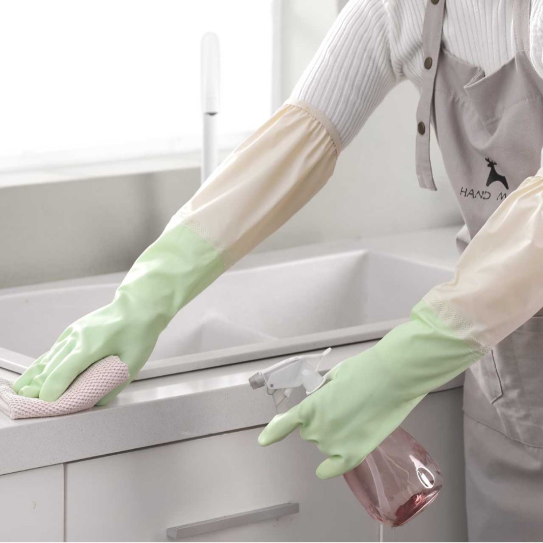Kitchen Durable Housework Dishwashing Gloves Short Rowan Mouth Thickeneded Velvet Laundry Waterproof Cleaning Rubber Gloves
