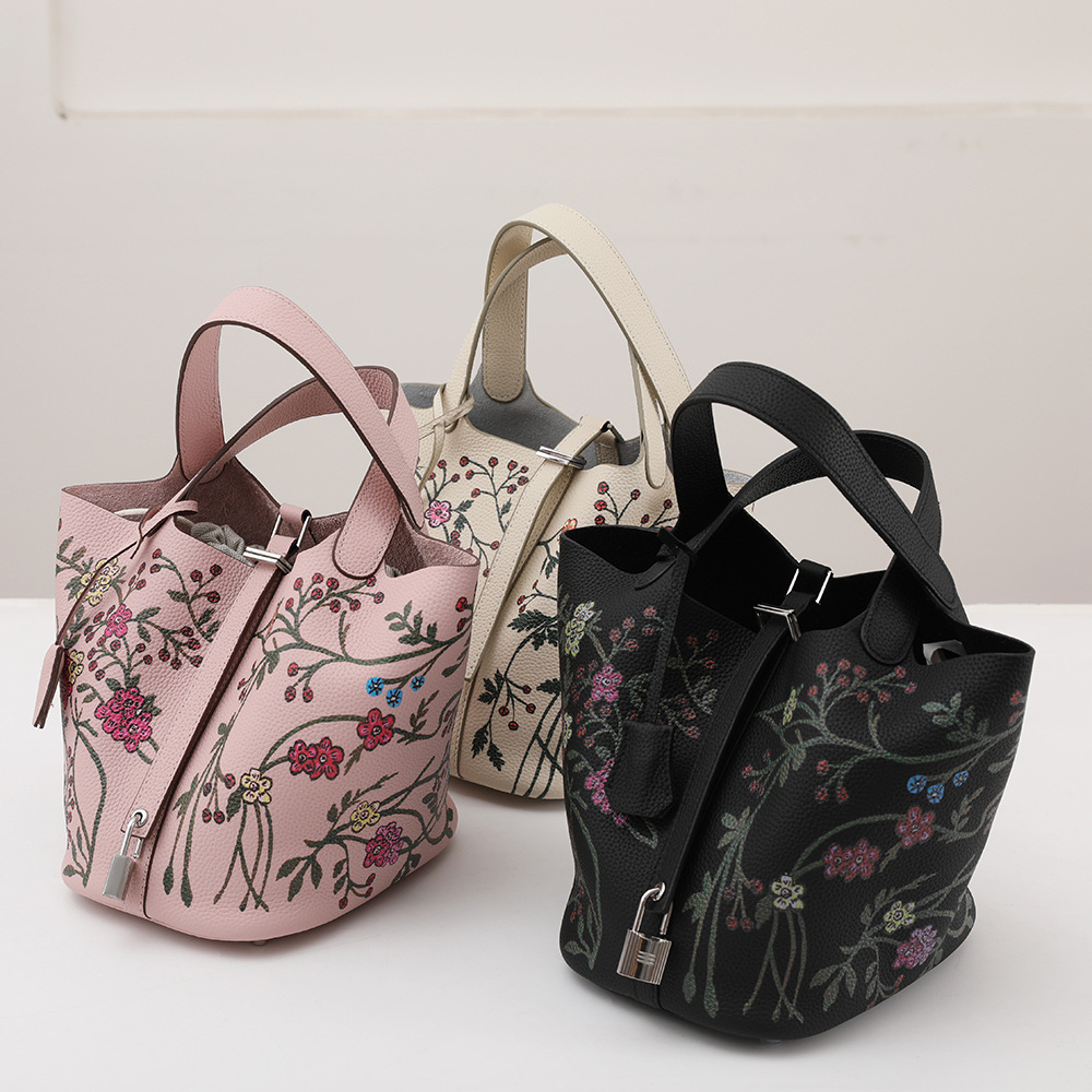 Сумка из топовой кожи Того, крашеная вегетарианская корзина, женская сумка, сумка ведро из натуральной кожи с листьями