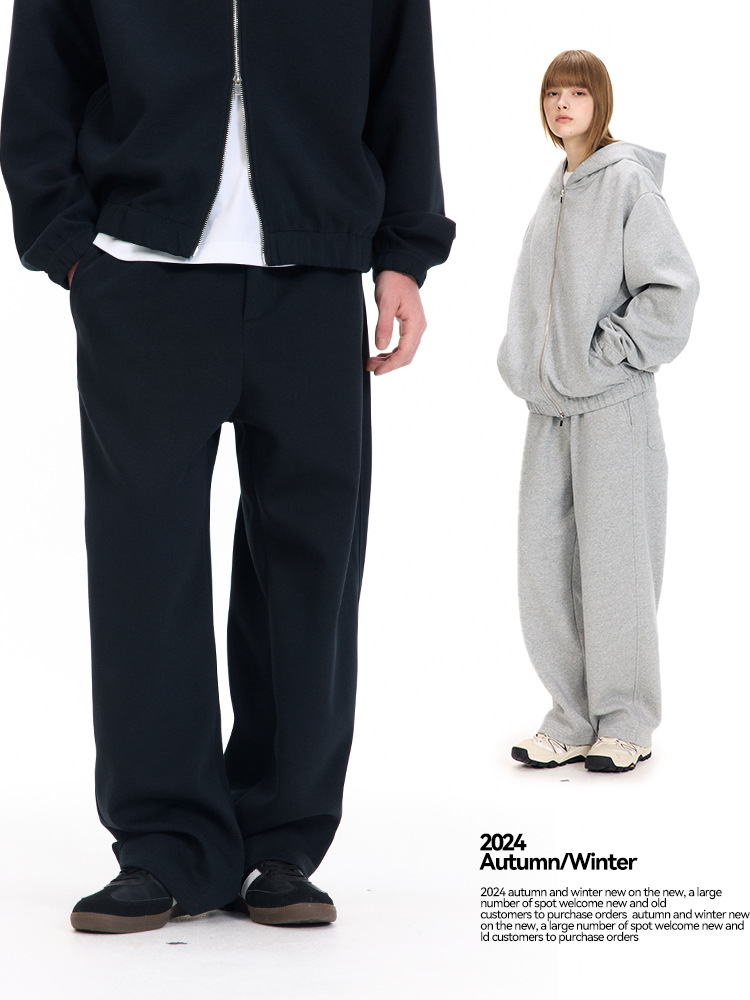 UNF Comfortable Lazy Air Layer Loose Dinging Knitted Straight Scimitar Pants Men's and Women's Casual Pants Autumn and Winter New