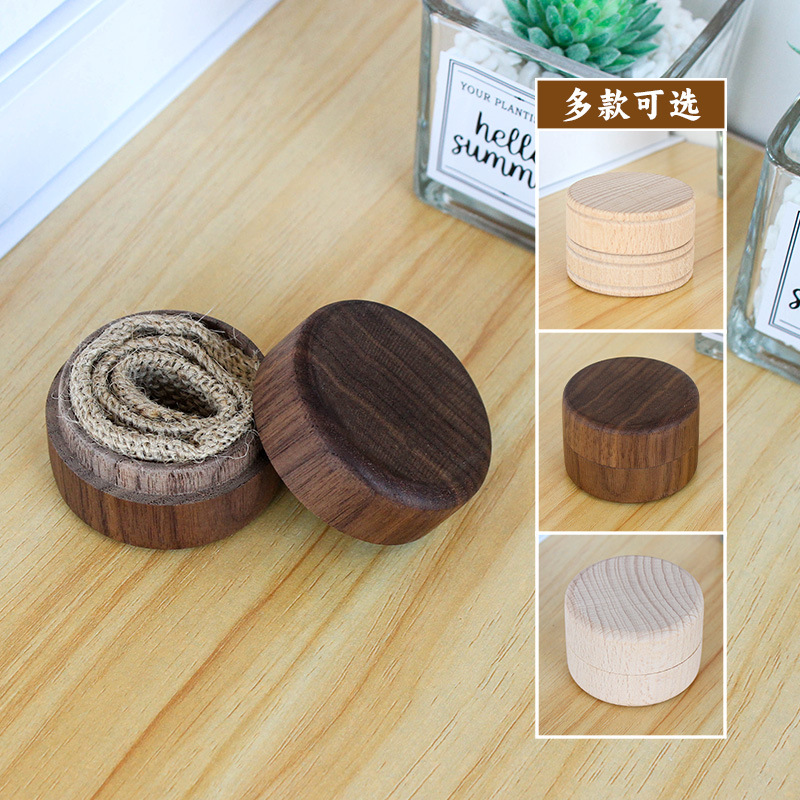 Round Wood Box Beech Round Ring Box Solid Wood Gift Box Earrings Necklace Mini Jewelry Storage Box