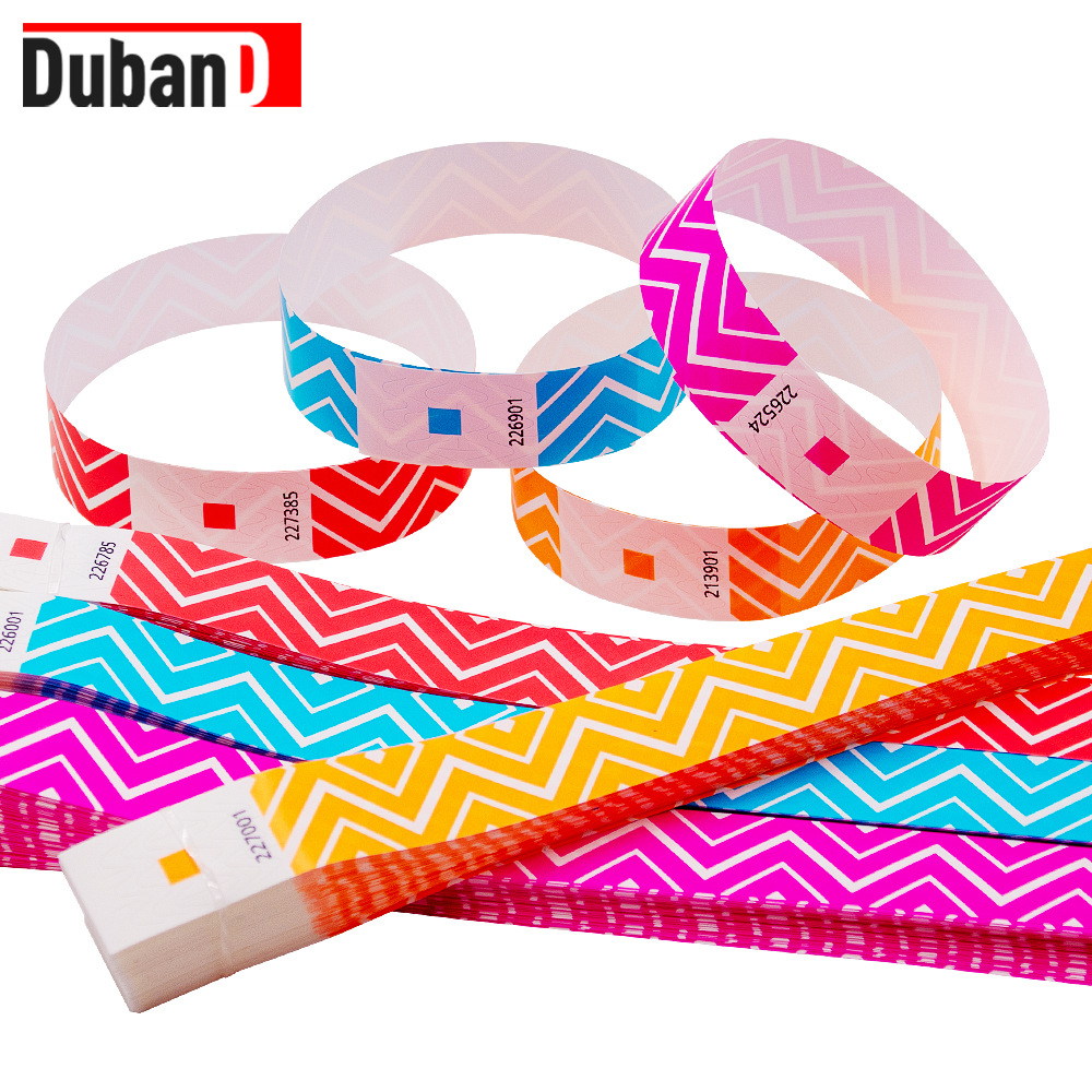 Fluorescent Color Disposable Waterproof Striped Bracelet Wristband Amusement Park Ticket Nightclub Admission Ticket New Design Ready Stock