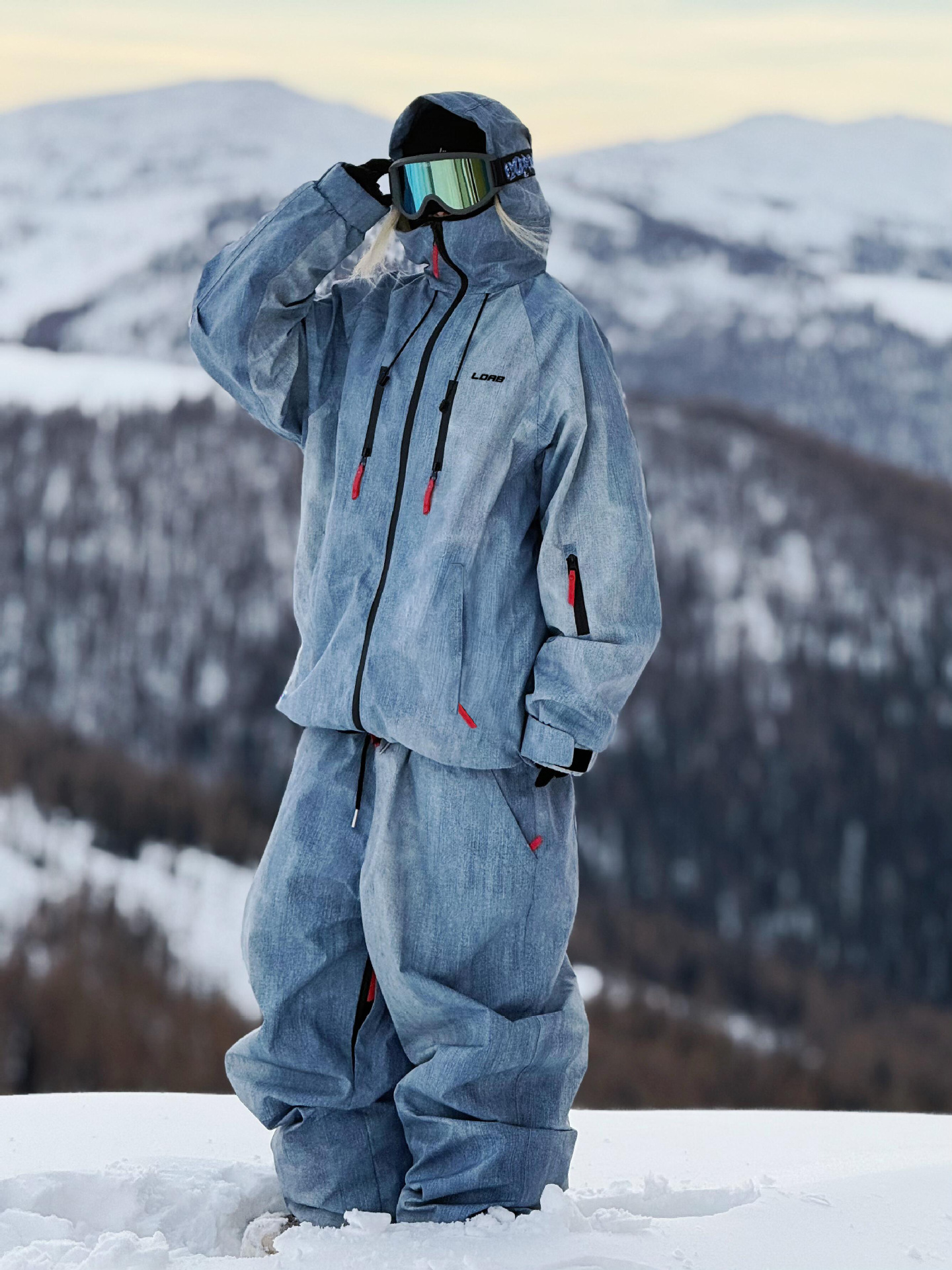 Fuyan Blue Denim Ski Suit for Women 2025 Autumn and Winter New Windproof and Waterproof Single and Double Board Couple Snow Suit for Men