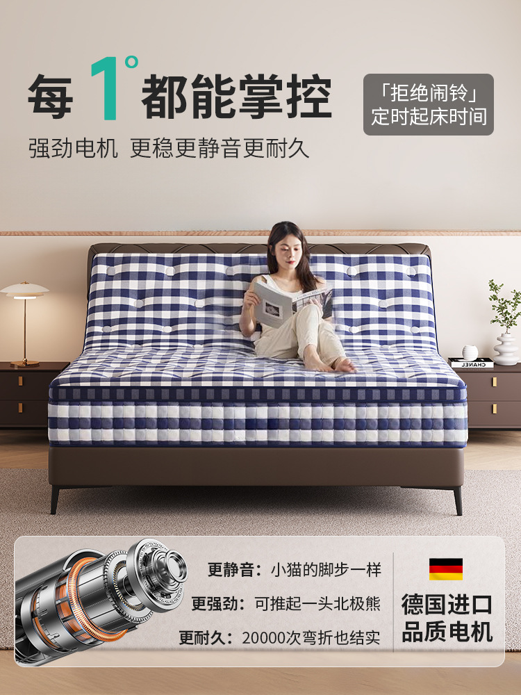 Blue Plaid Smart Mattress Multi-Functional Zero-Gravity Electric Lifting Vibration Massage Anti-Snoring Aid