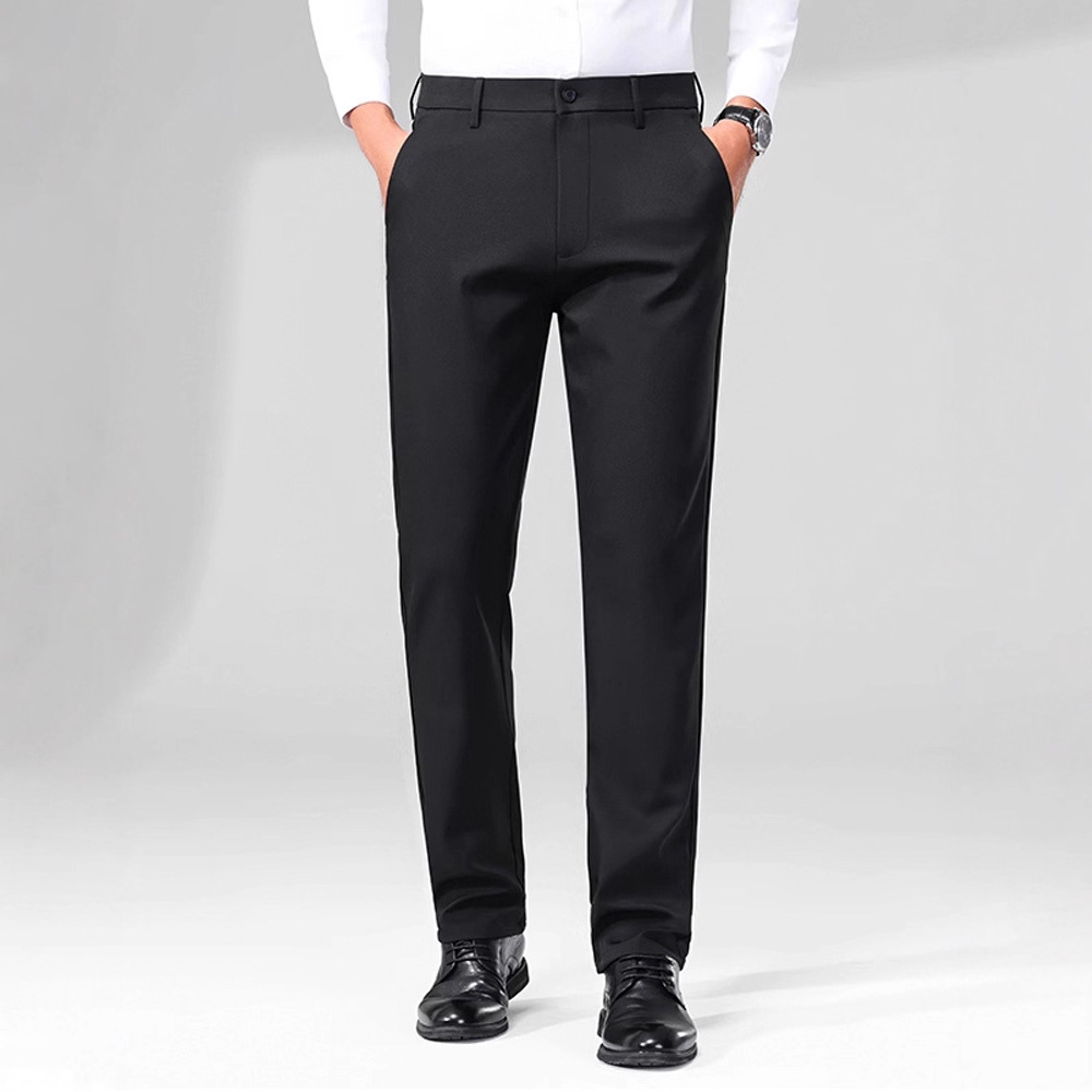 Men's Casual Pants, No Ironing, Four-Way Elastic Summer Thin Ice Silk Slim Straight Business Trousers, Men's Summer Thin Pants