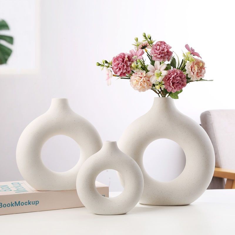 Nordic Ins Style Creative Round Donut Vase Home Decoration Crafts Living Room Flower Arrange Cross Border
