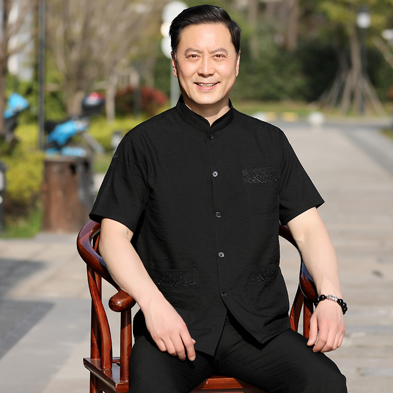 Tang Suit Men's Middle-aged and Elderly Short-sleeved Dad Ice Silk Suit Summer Thin Elderly Clothes Men's Chinese Style Hanfu Grandpa Suit