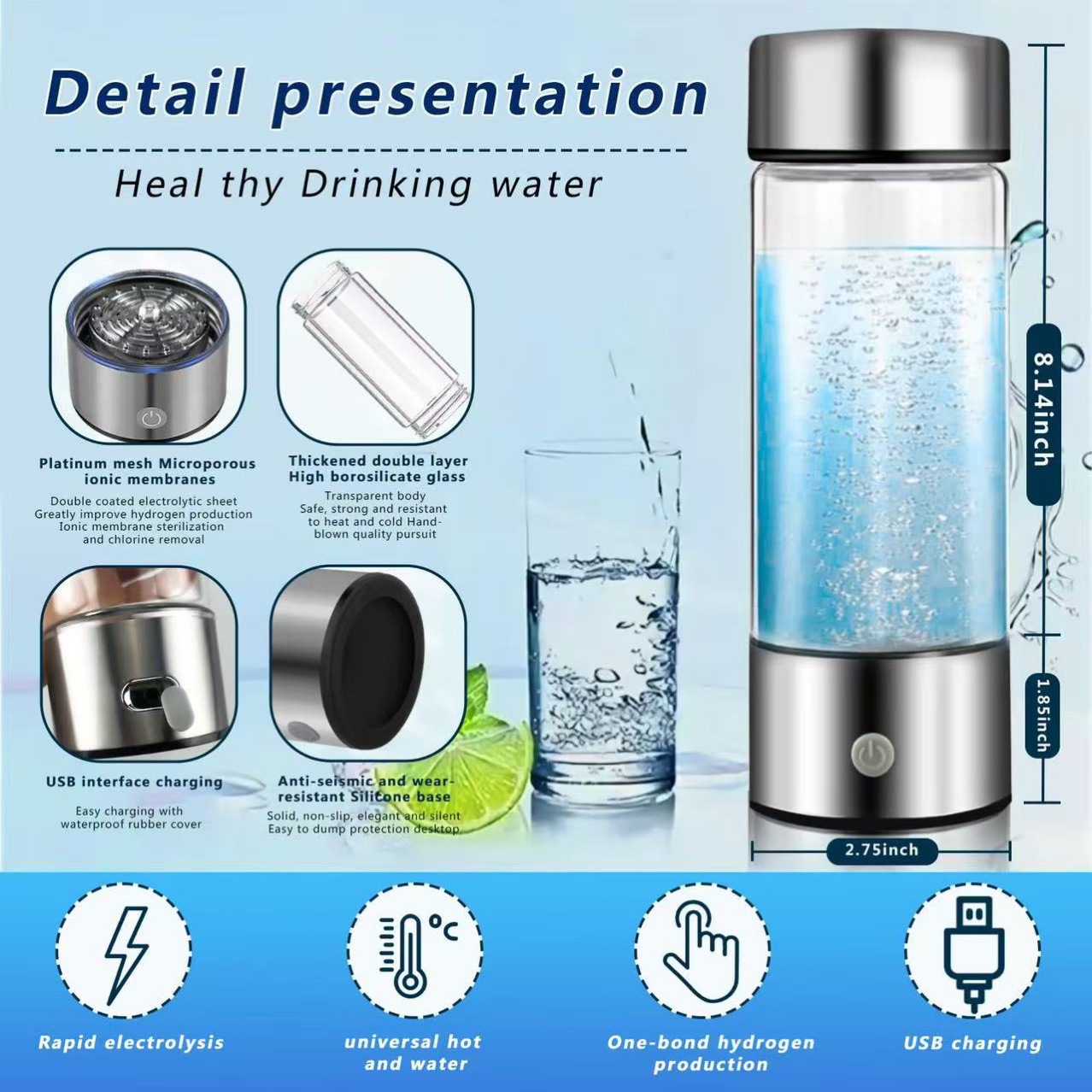 Factory direct hydrogen-rich water cup hydrogen-rich cup exhibition sales gifts water element cup electrolytic water element cup gift box wholesale