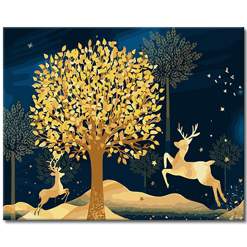 Золотая серия DIY цифровая живопись, декоративная живопись с оленем в стиле легкой роскоши и китайским значением, настенная картина для гостиной