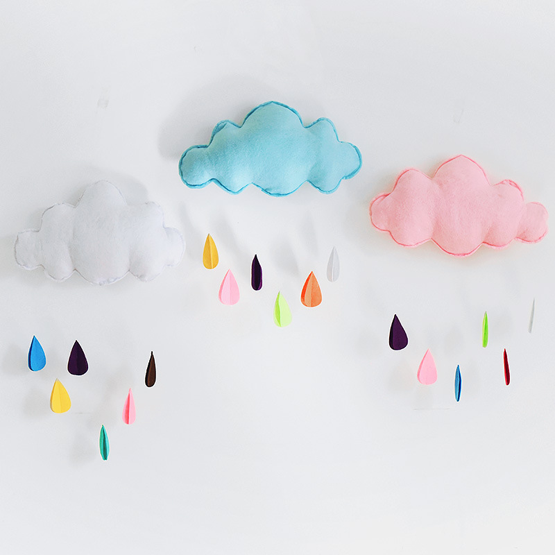 Детская палатка для домашнего декора, фетровые облака и капли дождя, наклейки из нетканого материала, новогодние подвески, реквизит для фотосессий